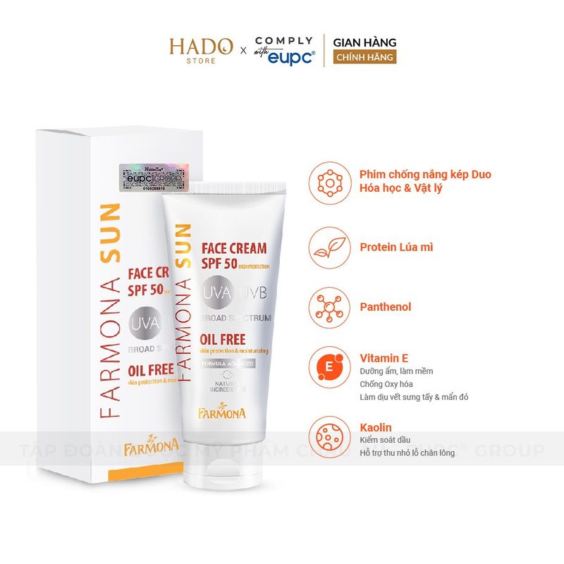 Kem chống nắng không dầu SPF50 cho da mặt Farmona Sun 50ml - ảnh 2
