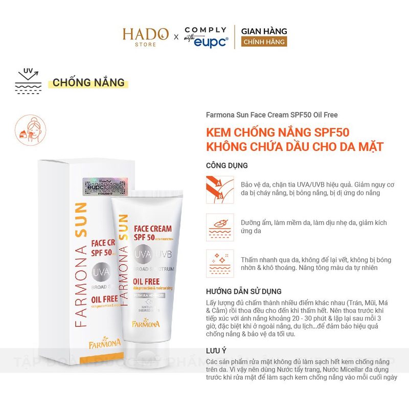 Kem chống nắng không dầu SPF50 cho da mặt Farmona Sun 50ml - ảnh 3