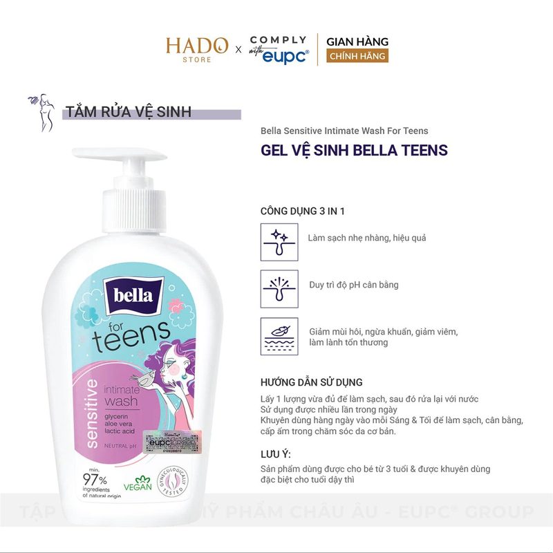 Gel vệ sinh dịu nhẹ cho tuổi dậy thì Bella Teens 300ml - ảnh 2