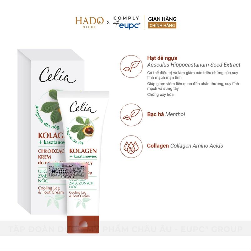 Kem dưỡng mát chân Hạt dẻ ngựa và Collagen Celia 100ml