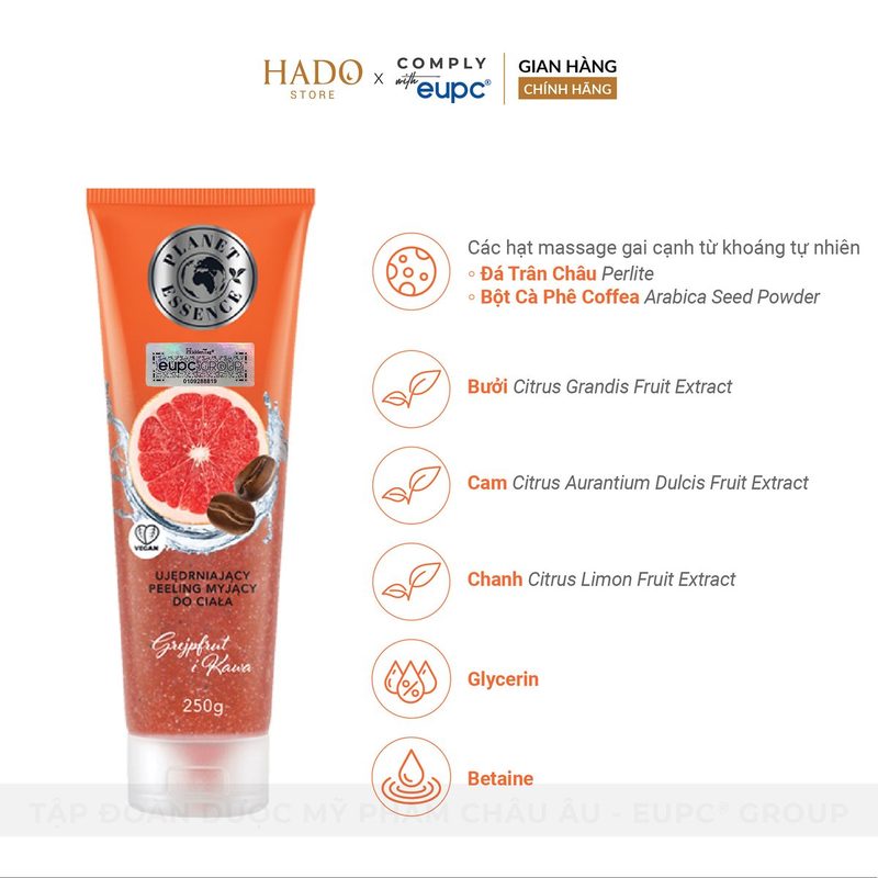 Gel tắm tẩy tế bào chết bưởi và cà phê Perfecta Planet Essence 250g