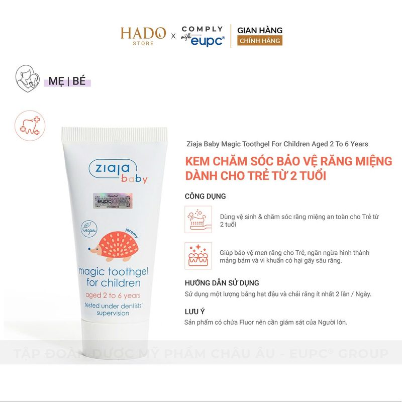 Gel đánh răng có fluor cho bé 2–6 tuổi Ziaja Baby 50ml - ảnh 2