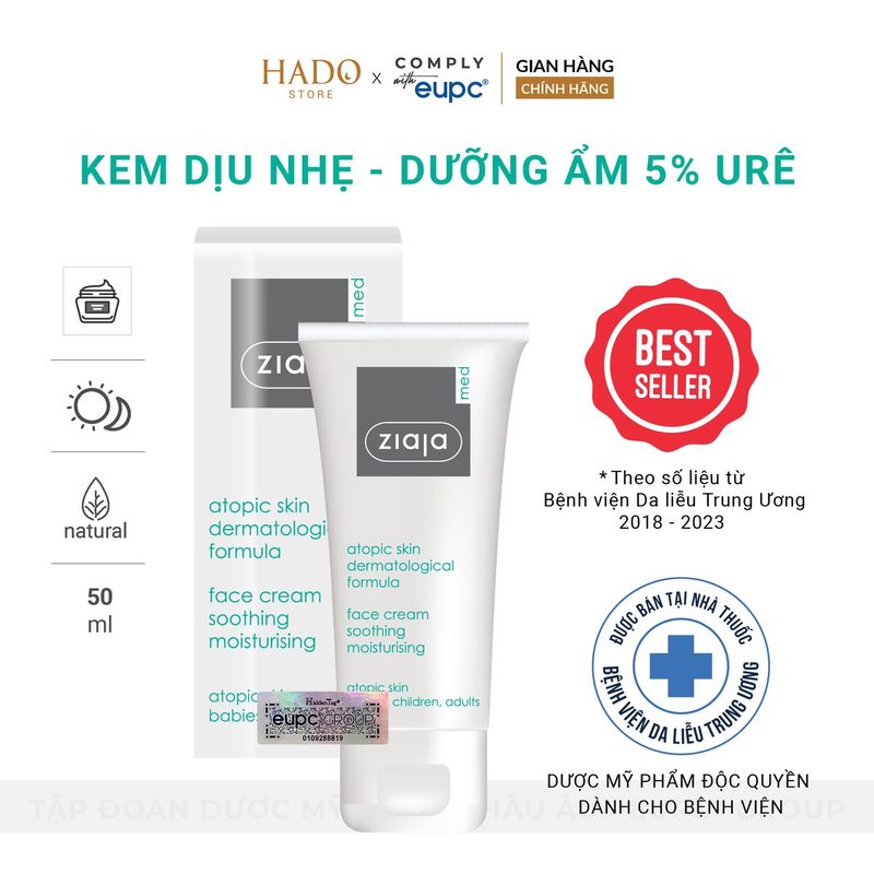 Kem dưỡng ẩm làm dịu da mặt 5% Urê Ziaja Med Atopic Skin 50ml