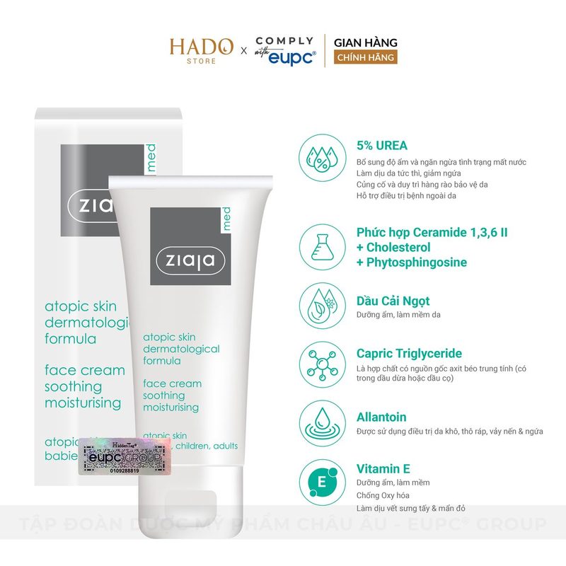 Kem dưỡng ẩm làm dịu da mặt 5% Urê Ziaja Med Atopic Skin 50ml - ảnh 2