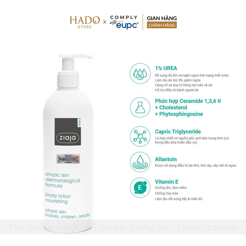 Nhũ tương dưỡng thể 1% Urê Ziaja Med Atopic Skin 400ml - ảnh 2
