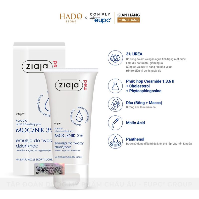 Nhũ tương dưỡng ẩm làm mềm da 3% Urea Ziaja Med 50ml - ảnh 2