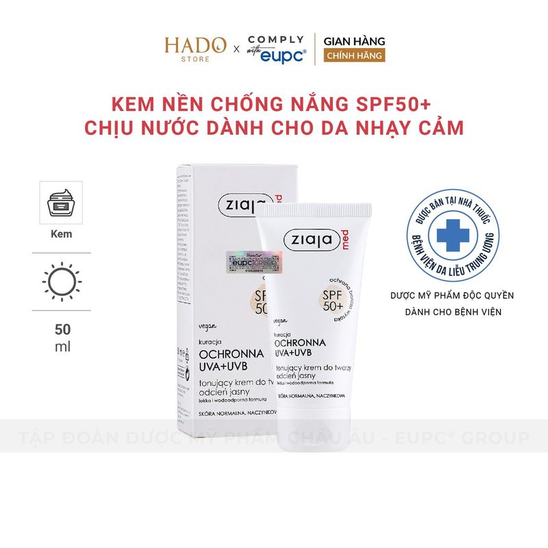 Kem chống nắng có màu SPF50+ cho da nhạy cảm Ziaja Med 50ml
