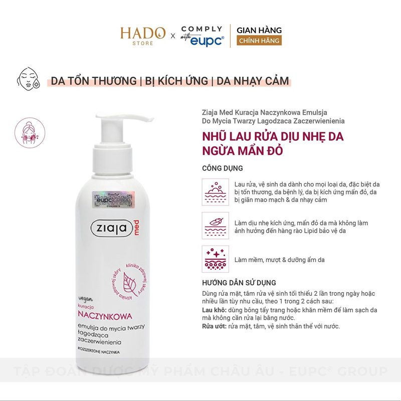 Nhũ rửa mặt làm dịu da mẩn đỏ Ziaja Med Kuracja Naczynkowa 200ml - ảnh 2
