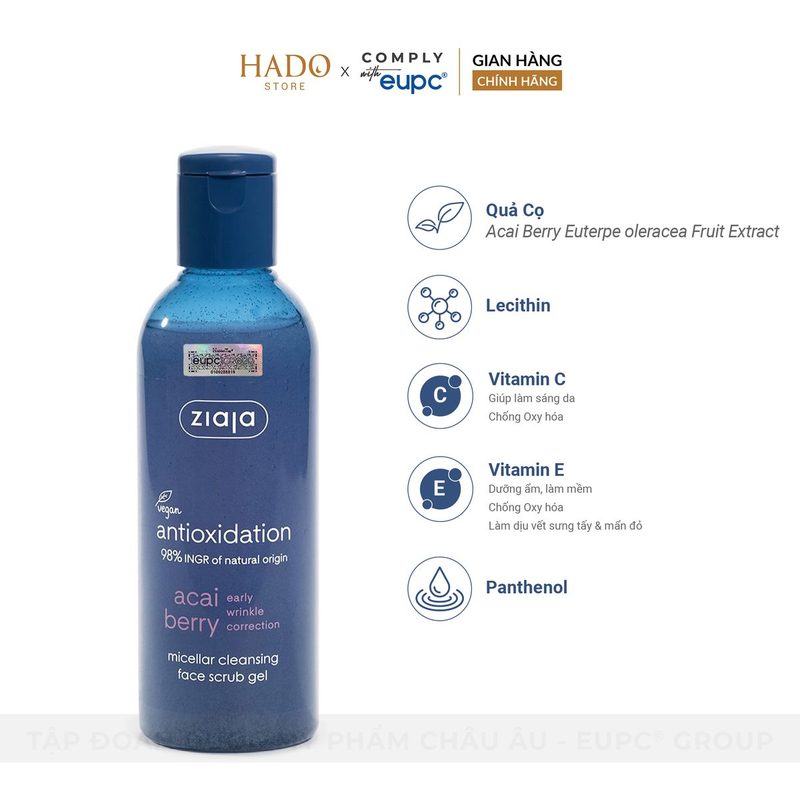Gel rửa mặt Micellar có hạt massage Ziaja Acai Berry 200ml - ảnh 2