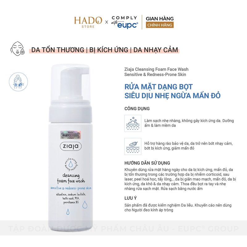 Bọt rửa mặt dịu nhẹ cho da nhạy cảm, dễ ửng đỏ Ziaja 150ml - ảnh 3