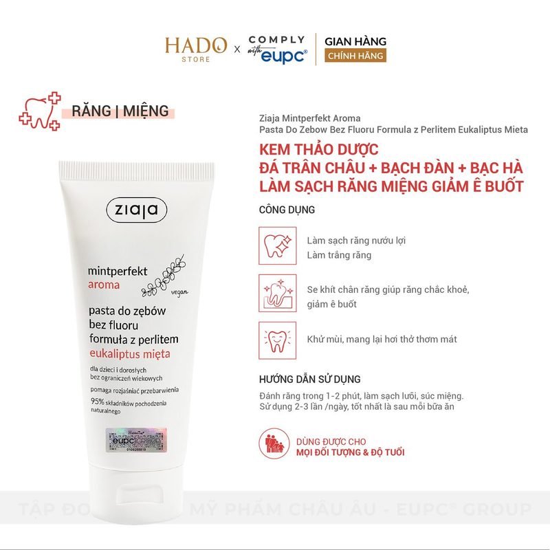 Kem đánh răng thảo dược không fluor Bạch đàn Bạc hà Ziaja 100ml - ảnh 3
