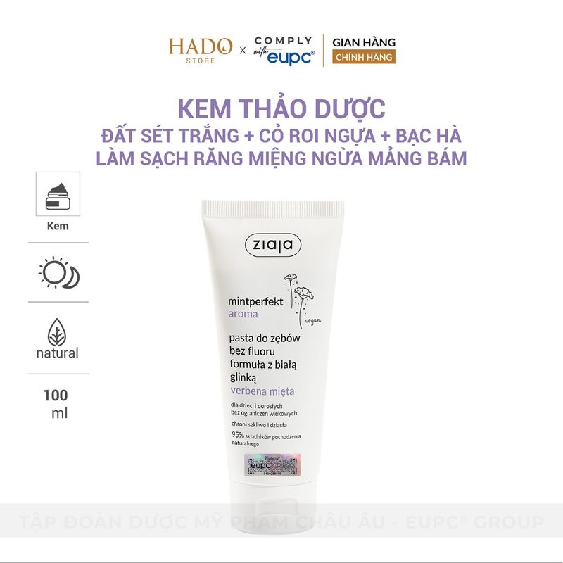 Kem đánh răng thảo dược không fluor đất sét trắng Ziaja Mintperfekt 100ml