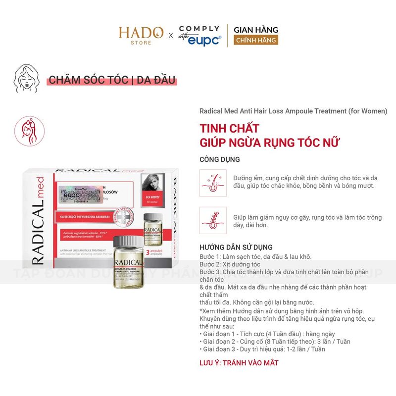 Tinh chất dưỡng da đầu giảm gãy rụng tóc nữ Radical Med 3x5ml - ảnh 3